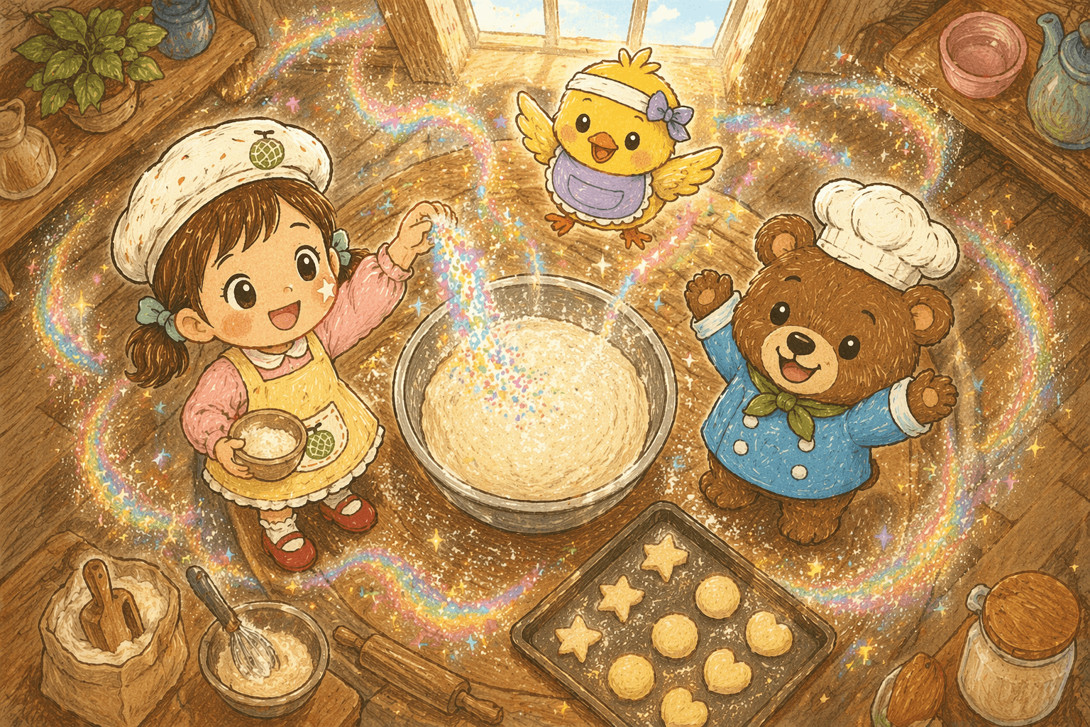 『まほうのパンこうじょうで、ふくらむゆめのメロンパン大さくせん』の挿絵その2