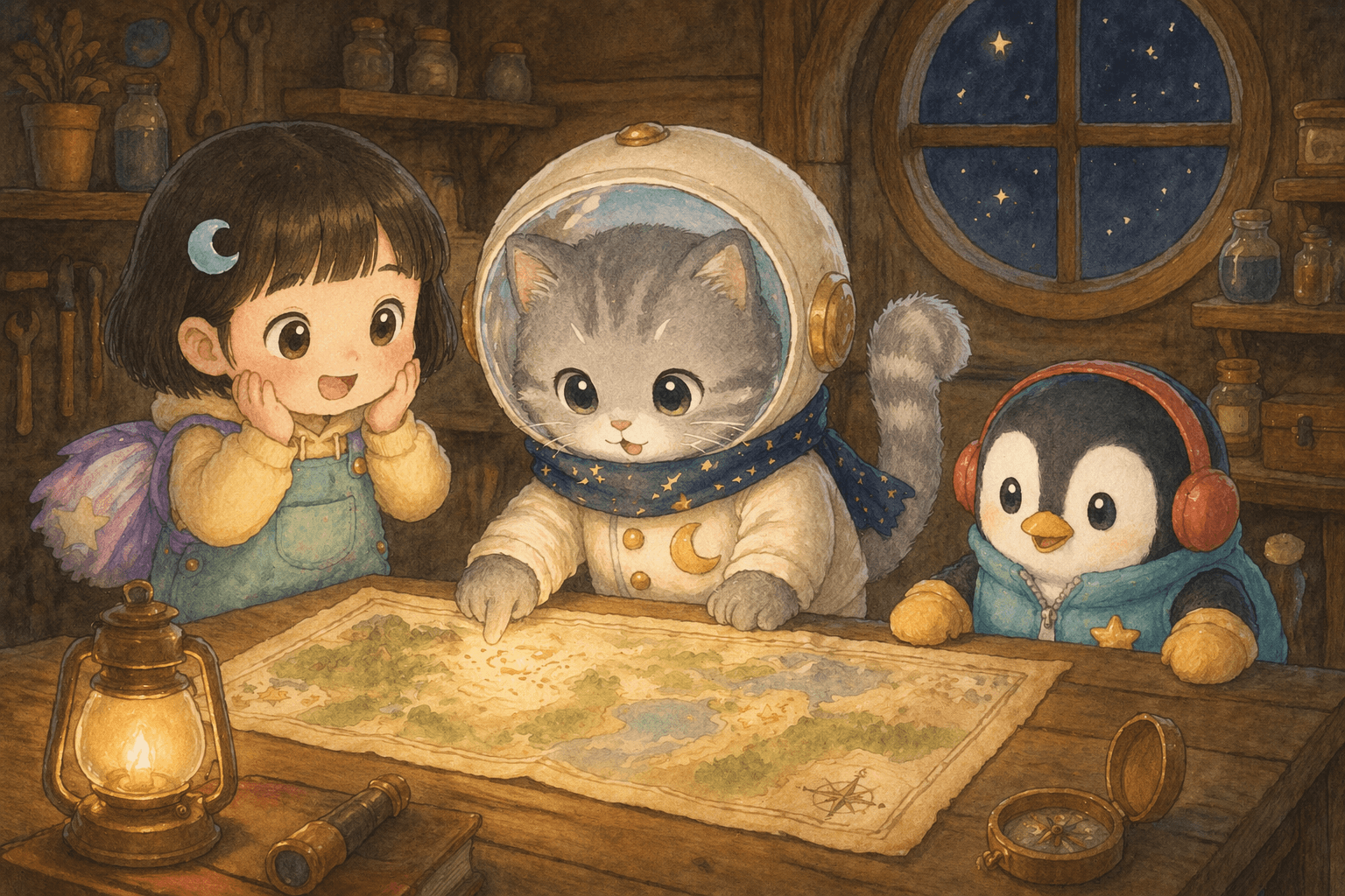 『うちゅうねこの まんげつロケット だいぼうけん』の挿絵その1