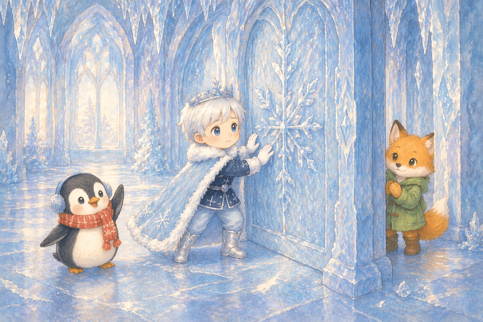 『ゆきの おうこくと ぺんぎんの うた』の挿絵その1