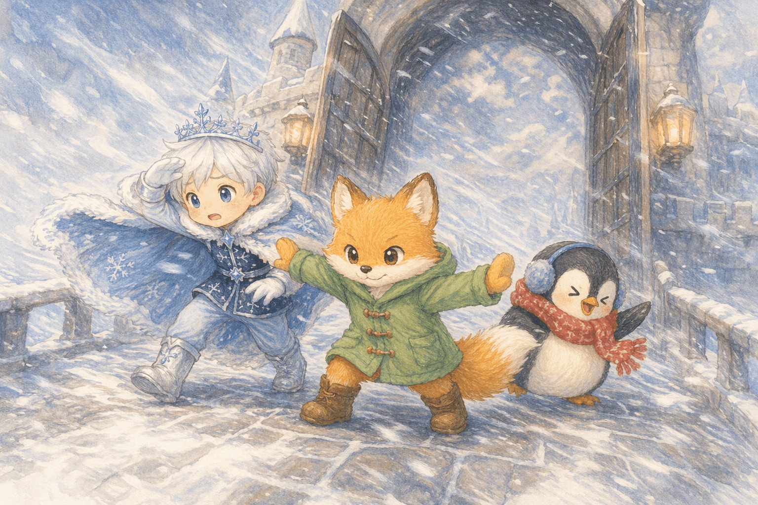 『ゆきの おうこくと ぺんぎんの うた』の挿絵その2