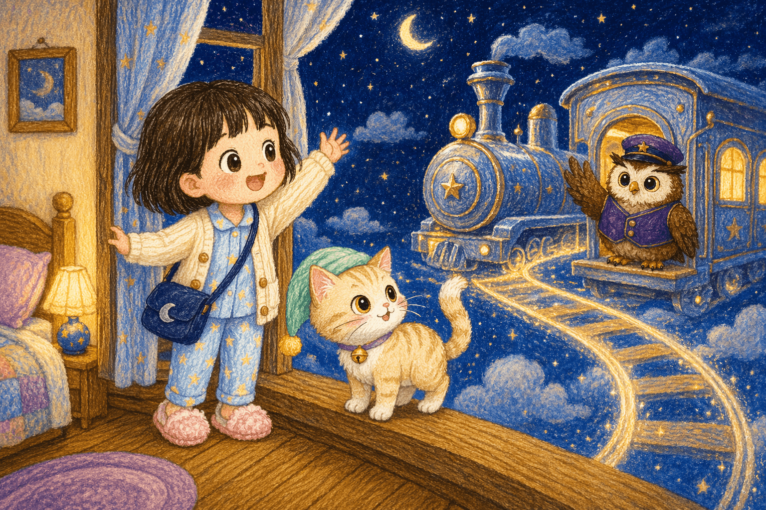 『ゆめでんしゃと ほしのえき』の挿絵その1